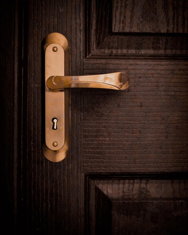 Brass Handle on Wooden Door