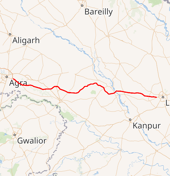 Agra-Lucknow map