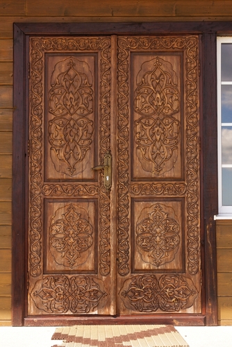 Floral Design Double Wooden Door