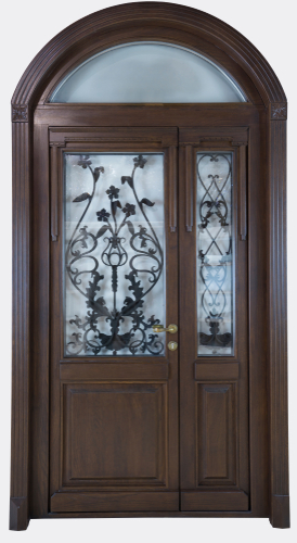 Glass Wooden Door with Grill design