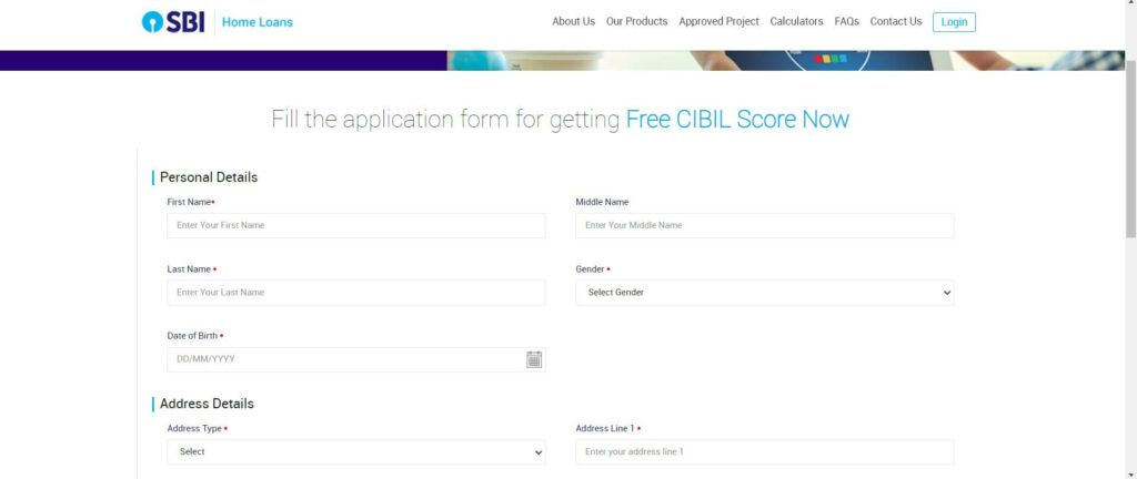 home page SBI CIBIL Score
